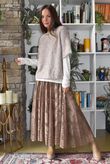 Vintage Vera Scalloped Hem Lace Midi Skirt Tan